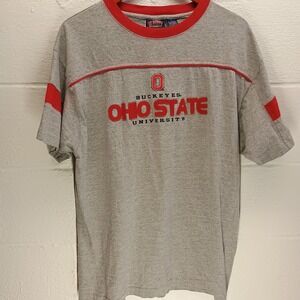 Ohio State University Buckeyes Embroidered Mens‎ LARGE S/S Tshirt Gray & Red